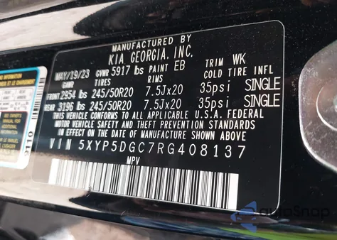 2024 Kia Telluride Sx Prestige from USA, damaged, VIN 5XYP5DGC7RG408137